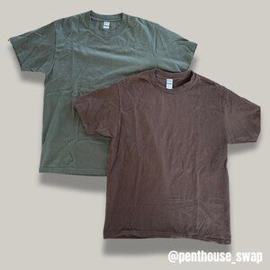 4-pack Men's Brown & Green Heavyweight 100% Cotton T-shirts, Size L